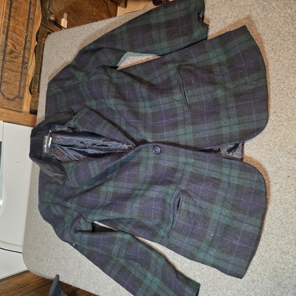 vintage Sag Harbor Petite green and navy tartan plaid blazer Size 12 H2